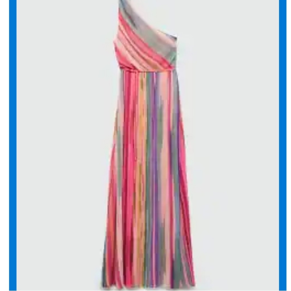 MANGO STRIPED ASYMMETRICAL FLOWY sheer MAXI DRESS GOWN. Occasion NWT. SZ  4  6 8